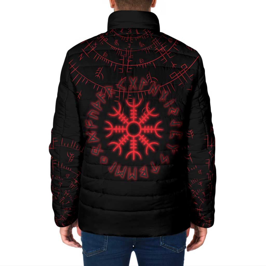 Viking Stag and Helm of Awe Symbol Padded Jacket Glowing Norse Runic Tribal Illustration