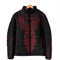 Viking Stag and Helm of Awe Symbol Padded Jacket Glowing Norse Runic Tribal Illustration