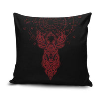 Viking Stag and Helm of Awe Symbol Pillow Cover Glowing Norse Runic Tribal Illustration