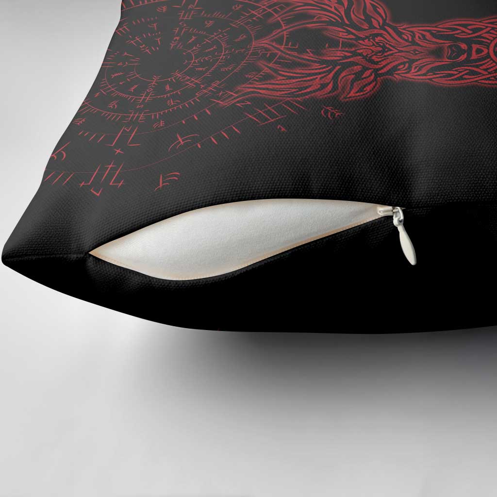 Viking Stag and Helm of Awe Symbol Pillow Cover Glowing Norse Runic Tribal Illustration