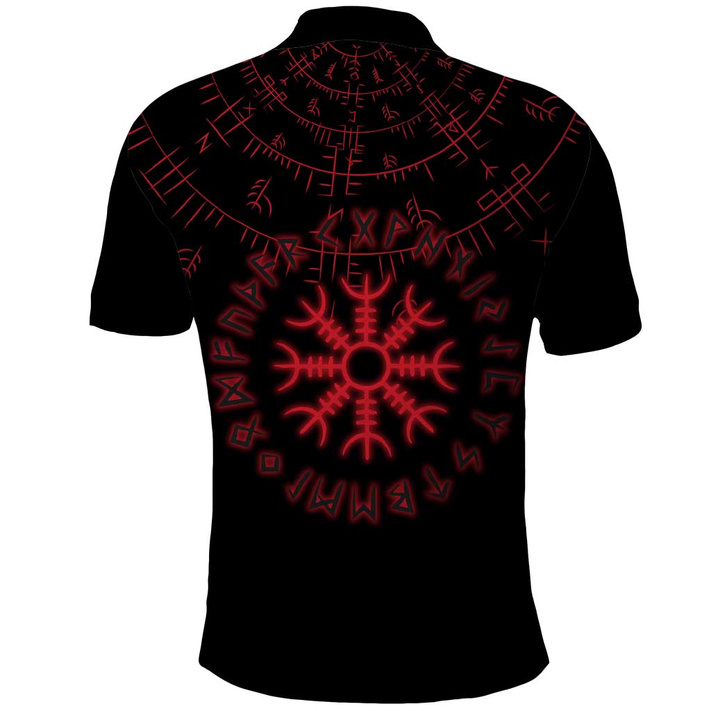 Viking Stag and Helm of Awe Symbol Polo Shirt Glowing Norse Runic Tribal Illustration