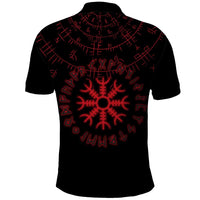 Viking Stag and Helm of Awe Symbol Polo Shirt Glowing Norse Runic Tribal Illustration