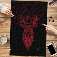 Viking Stag and Helm of Awe Symbol Puzzle Glowing Norse Runic Tribal Illustration