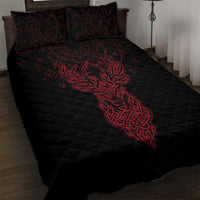 Viking Stag and Helm of Awe Symbol Quilt Bed Set Glowing Norse Runic Tribal Illustration