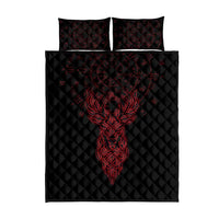 Viking Stag and Helm of Awe Symbol Quilt Bed Set Glowing Norse Runic Tribal Illustration