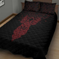 Viking Stag and Helm of Awe Symbol Quilt Bed Set Glowing Norse Runic Tribal Illustration