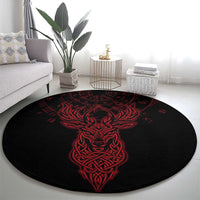Viking Stag and Helm of Awe Symbol Round Carpet Glowing Norse Runic Tribal Illustration