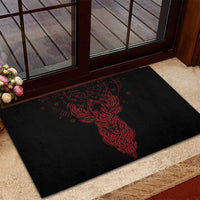 Viking Stag and Helm of Awe Symbol Rubber Doormat Glowing Norse Runic Tribal Illustration