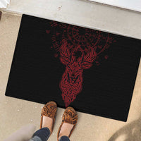Viking Stag and Helm of Awe Symbol Rubber Doormat Glowing Norse Runic Tribal Illustration