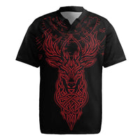 Viking Stag and Helm of Awe Symbol Rugby Jersey Glowing Norse Runic Tribal Illustration