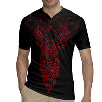 Viking Stag and Helm of Awe Symbol Rugby Jersey Glowing Norse Runic Tribal Illustration
