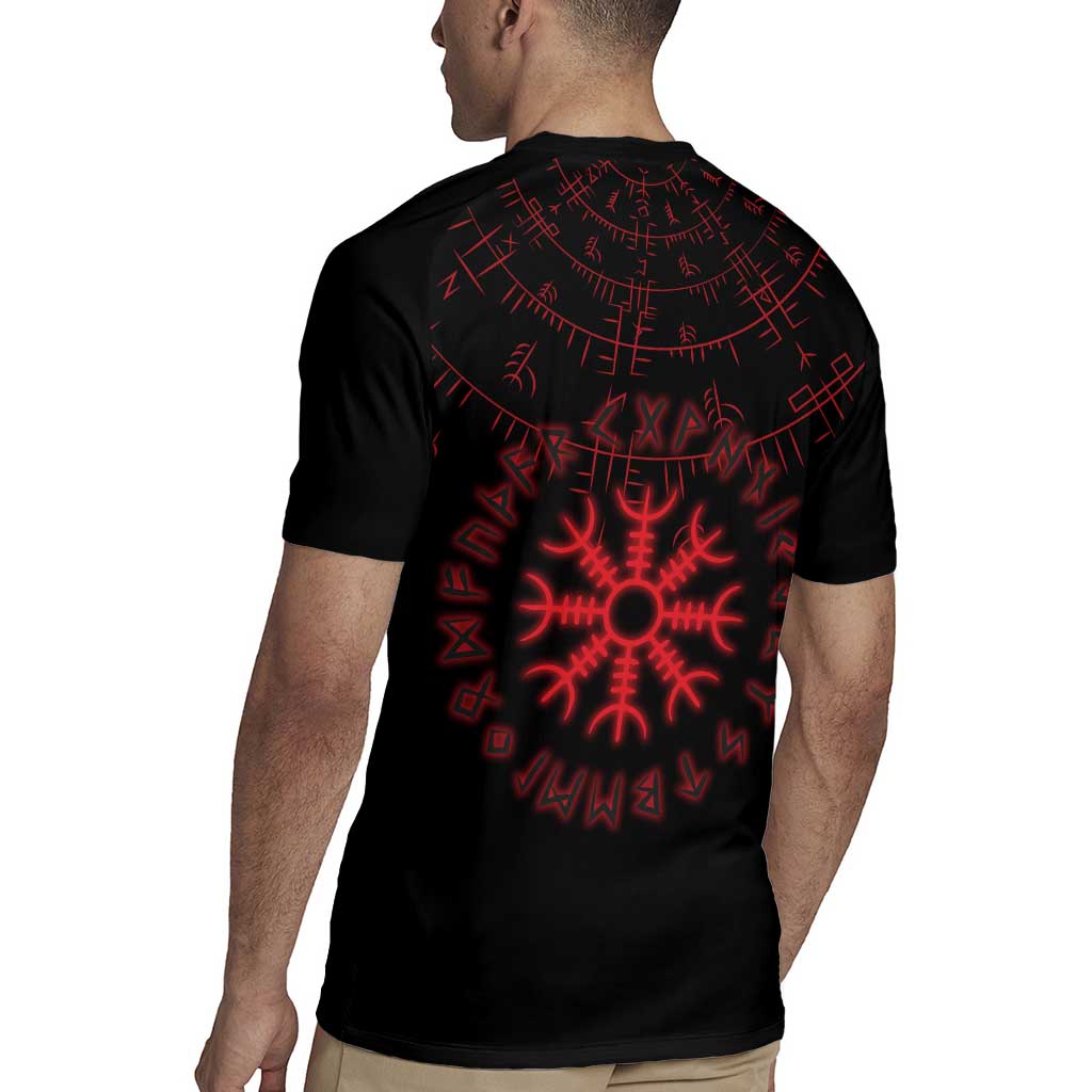 Viking Stag and Helm of Awe Symbol Rugby Jersey Glowing Norse Runic Tribal Illustration