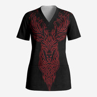 Viking Stag and Helm of Awe Symbol Scrub Top Glowing Norse Runic Tribal Illustration