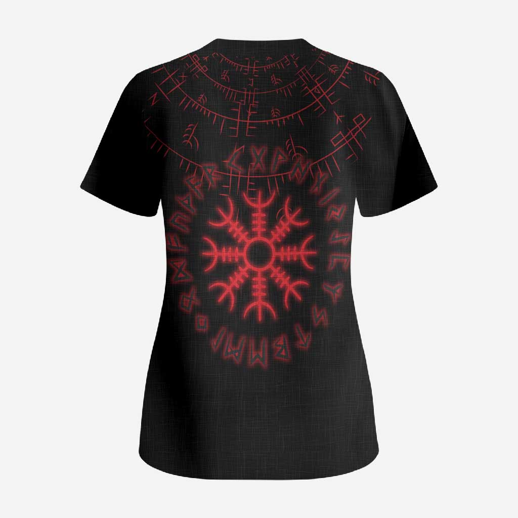 Viking Stag and Helm of Awe Symbol Scrub Top Glowing Norse Runic Tribal Illustration