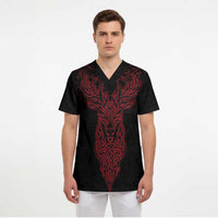 Viking Stag and Helm of Awe Symbol Scrub Top Glowing Norse Runic Tribal Illustration
