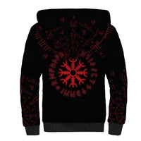 Viking Stag and Helm of Awe Symbol Sherpa Hoodie Glowing Norse Runic Tribal Illustration