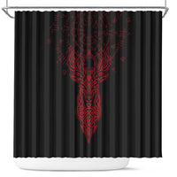 Viking Stag and Helm of Awe Symbol Shower Curtain Glowing Norse Runic Tribal Illustration