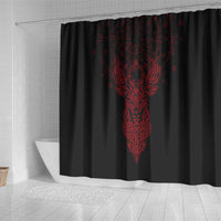 Viking Stag and Helm of Awe Symbol Shower Curtain Glowing Norse Runic Tribal Illustration