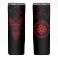 Viking Stag and Helm of Awe Symbol Skinny Tumbler Glowing Norse Runic Tribal Illustration