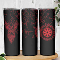 Viking Stag and Helm of Awe Symbol Skinny Tumbler Glowing Norse Runic Tribal Illustration
