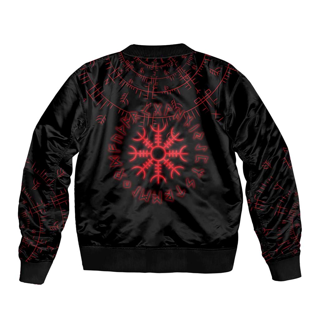 Viking Stag and Helm of Awe Symbol Sleeve Zip Bomber Jacket Glowing Norse Runic Tribal Illustration