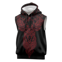 Viking Stag and Helm of Awe Symbol Sleeveless Hoodie Glowing Norse Runic Tribal Illustration
