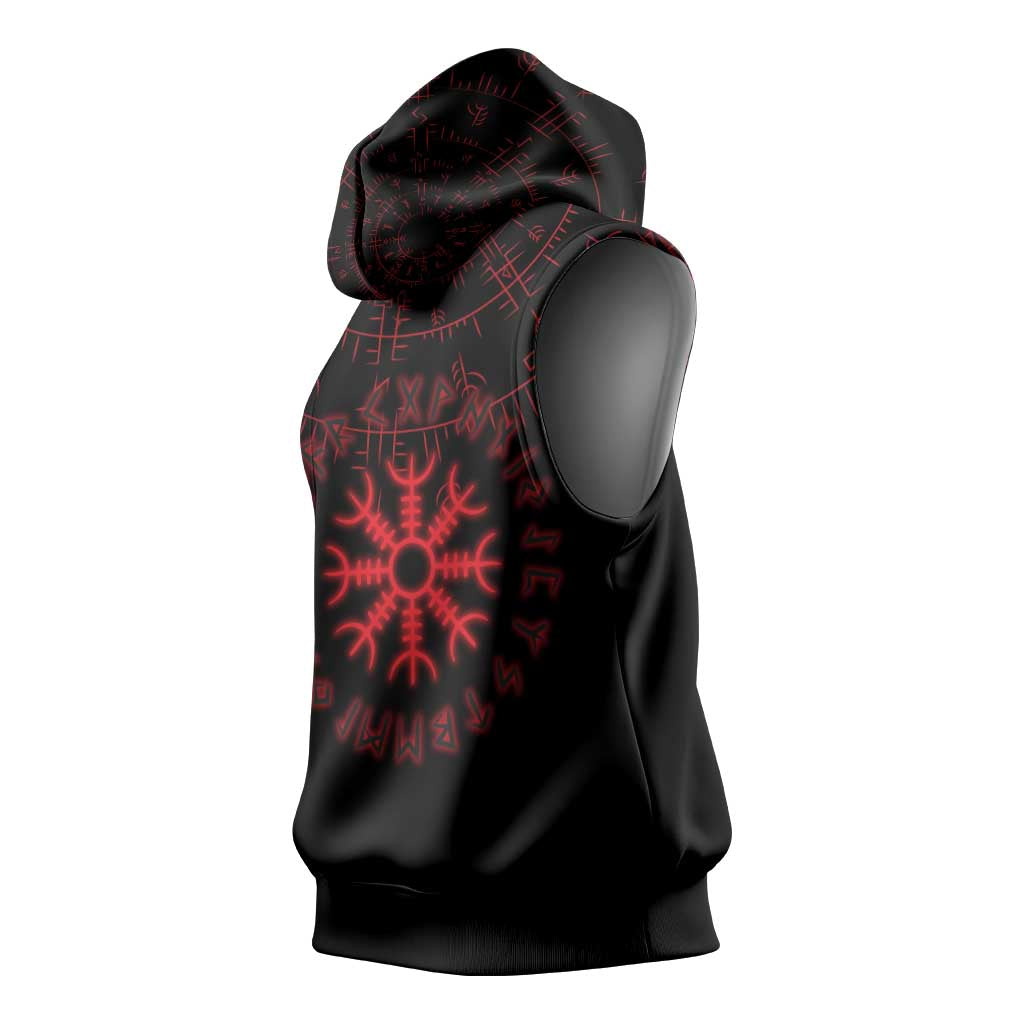 Viking Stag and Helm of Awe Symbol Sleeveless Hoodie Glowing Norse Runic Tribal Illustration