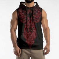 Viking Stag and Helm of Awe Symbol Sleeveless Hoodie Glowing Norse Runic Tribal Illustration