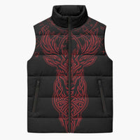 Viking Stag and Helm of Awe Symbol Sleeveless Puffer Jacket Glowing Norse Runic Tribal Illustration