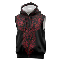 Viking Stag and Helm of Awe Symbol Sleeveless Zip Hoodie Glowing Norse Runic Tribal Illustration
