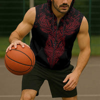 Viking Stag and Helm of Awe Symbol Sleeveless Zip Hoodie Glowing Norse Runic Tribal Illustration