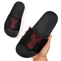 Viking Stag and Helm of Awe Symbol Slide Sandals Glowing Norse Runic Tribal Illustration