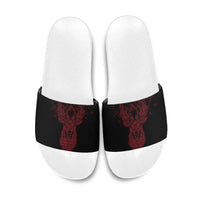 Viking Stag and Helm of Awe Symbol Slide Sandals Glowing Norse Runic Tribal Illustration