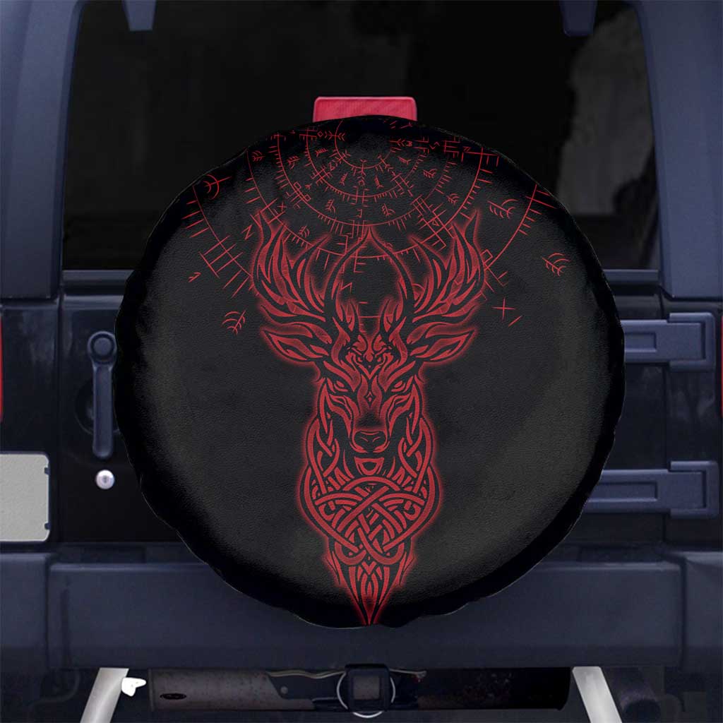 Viking Stag and Helm of Awe Symbol Spare Tire Cover Glowing Norse Runic Tribal Illustration