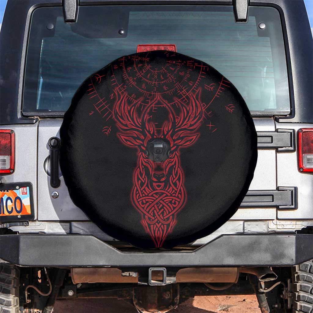 Viking Stag and Helm of Awe Symbol Spare Tire Cover Glowing Norse Runic Tribal Illustration