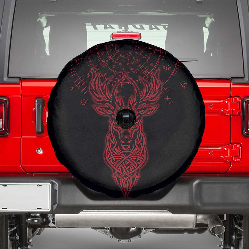 Viking Stag and Helm of Awe Symbol Spare Tire Cover Glowing Norse Runic Tribal Illustration