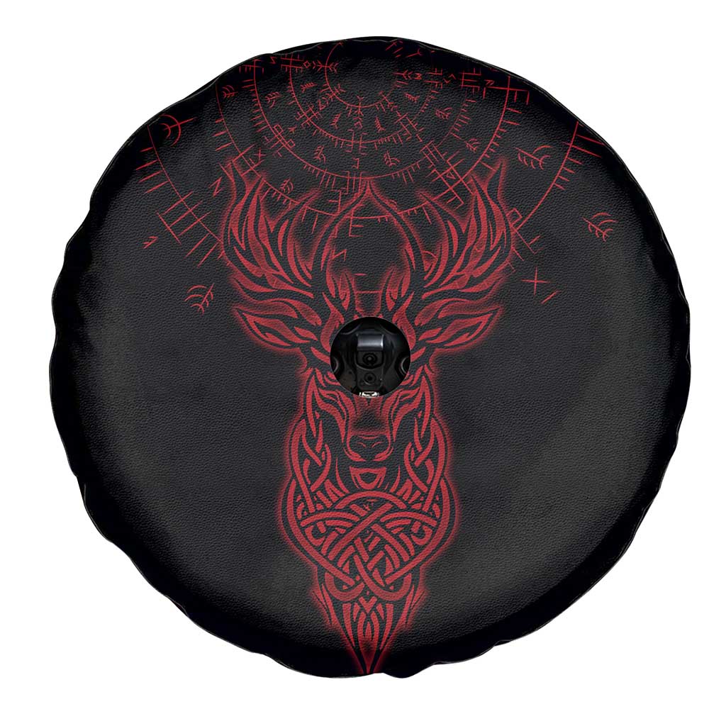 Viking Stag and Helm of Awe Symbol Spare Tire Cover Glowing Norse Runic Tribal Illustration