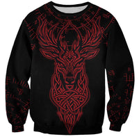 Viking Stag and Helm of Awe Symbol Sweatshirt Glowing Norse Runic Tribal Illustration