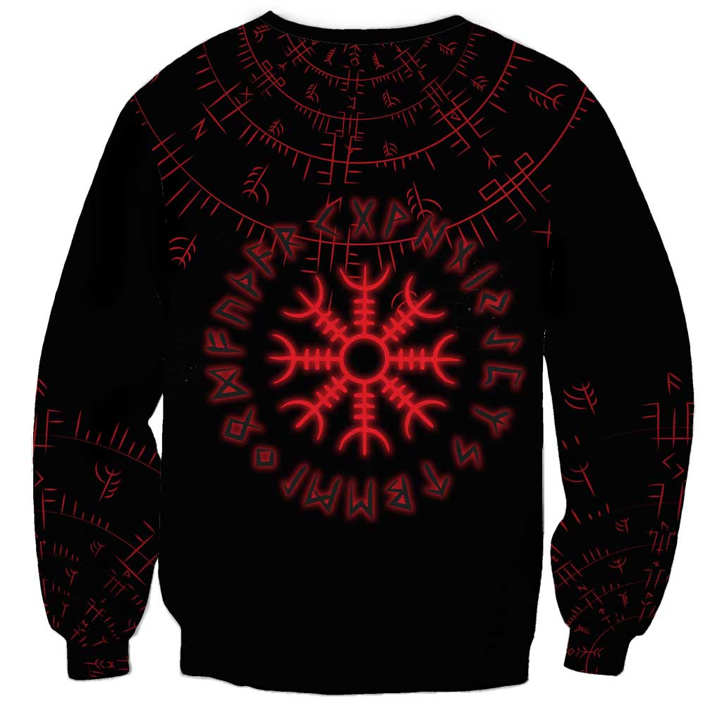 Viking Stag and Helm of Awe Symbol Sweatshirt Glowing Norse Runic Tribal Illustration