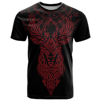 Viking Stag and Helm of Awe Symbol T Shirt Glowing Norse Runic Tribal Illustration