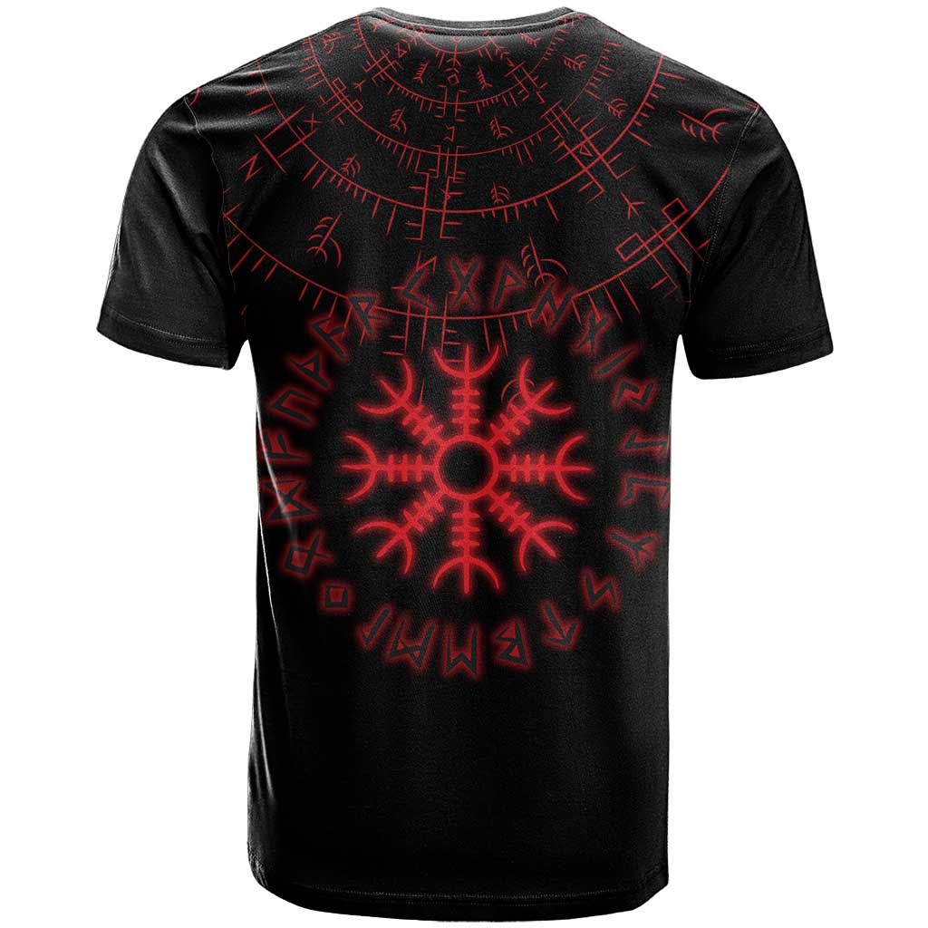 Viking Stag and Helm of Awe Symbol T Shirt Glowing Norse Runic Tribal Illustration