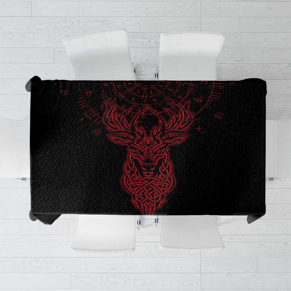 Viking Stag and Helm of Awe Symbol Tablecloth Glowing Norse Runic Tribal Illustration