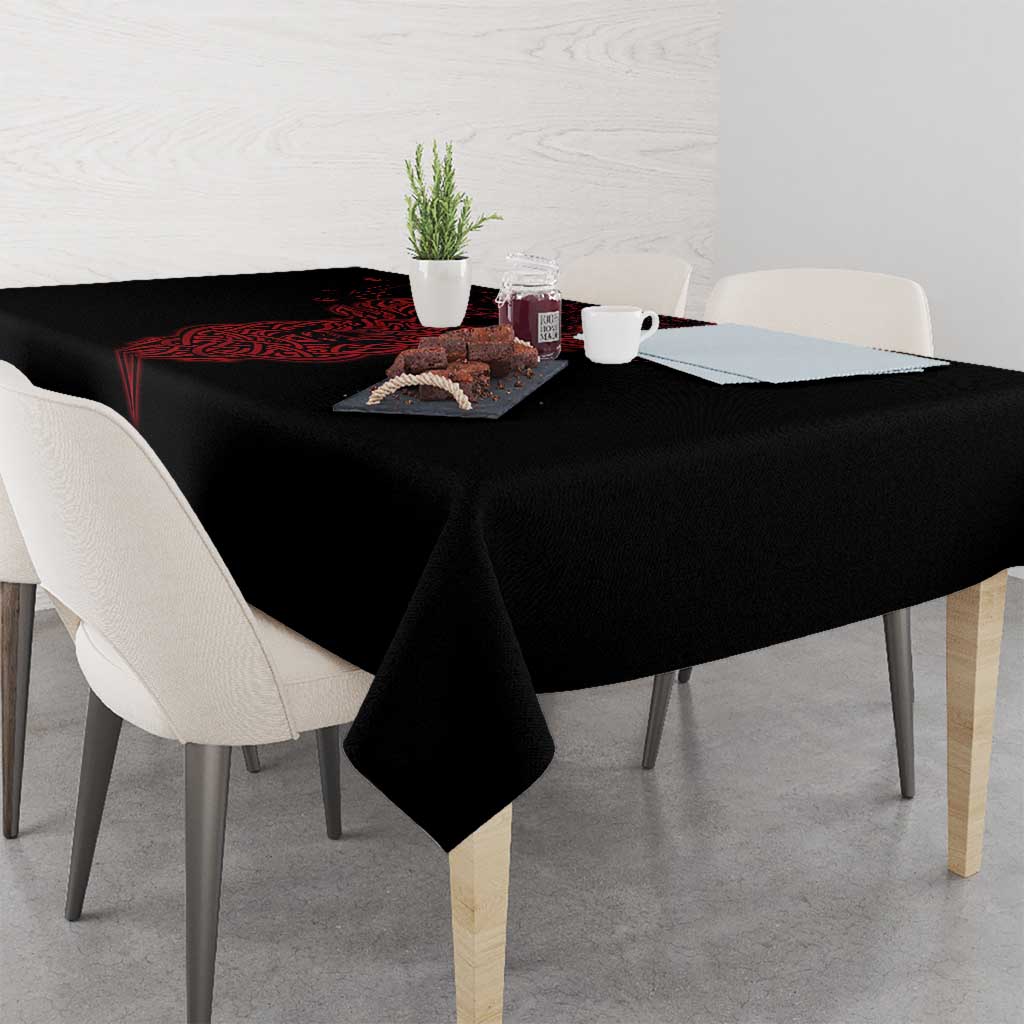 Viking Stag and Helm of Awe Symbol Tablecloth Glowing Norse Runic Tribal Illustration