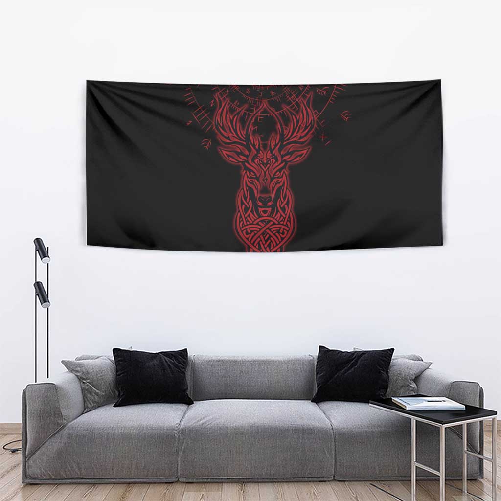 Viking Stag and Helm of Awe Symbol Tapestry Glowing Norse Runic Tribal Illustration