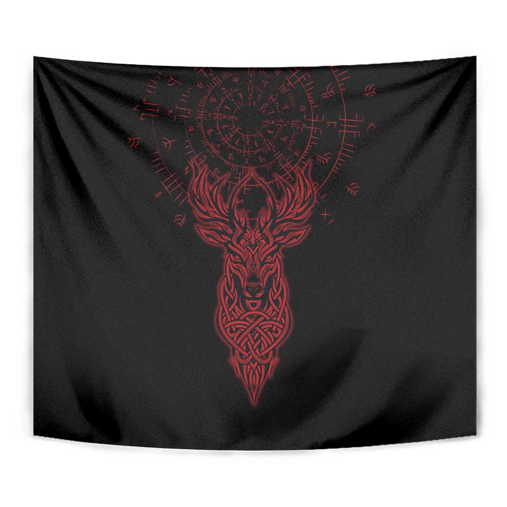 Viking Stag and Helm of Awe Symbol Tapestry Glowing Norse Runic Tribal Illustration