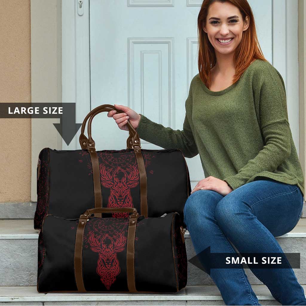 Viking Stag and Helm of Awe Symbol Travel Bag Glowing Norse Runic Tribal Illustration