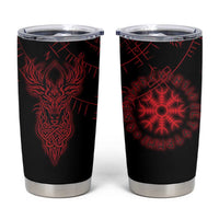 Viking Stag and Helm of Awe Symbol Tumbler Cup Glowing Norse Runic Tribal Illustration
