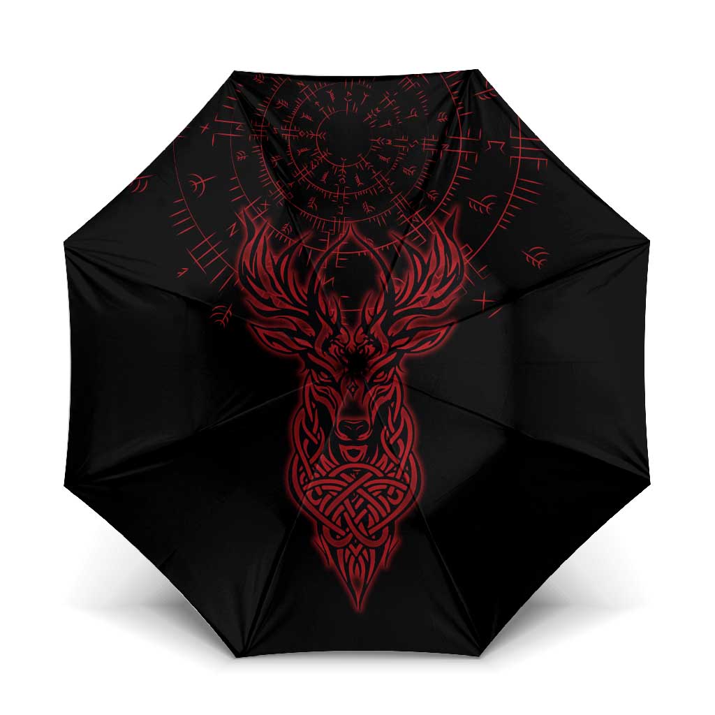 Viking Stag and Helm of Awe Symbol Umbrella Glowing Norse Runic Tribal Illustration
