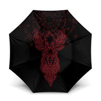 Viking Stag and Helm of Awe Symbol Umbrella Glowing Norse Runic Tribal Illustration