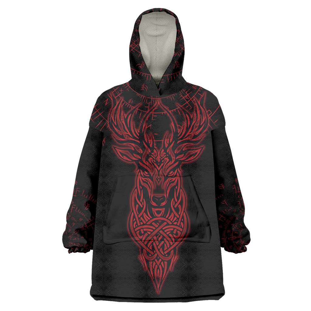 Viking Stag and Helm of Awe Symbol Wearable Blanket Hoodie Glowing Norse Runic Tribal Illustration